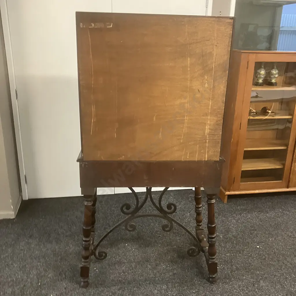 Jacobean Revival 2 Door Cabinet With Key, Glass Display Section, Single Drawer. H160 W88 D43cm Image 1++