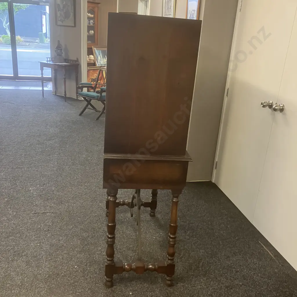 Jacobean Revival 2 Door Cabinet With Key, Glass Display Section, Single Drawer. H160 W88 D43cm Image 1++