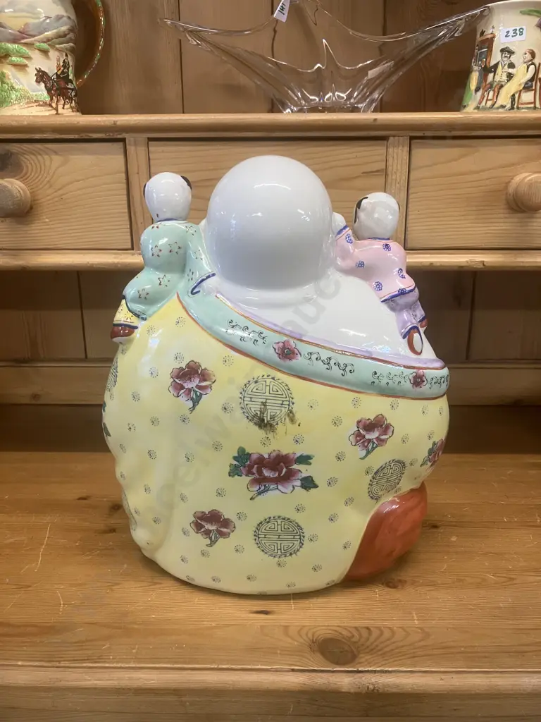 Vintage Chinese Porcelain Laughing Buddha Figurine with 5 Children. 33 x 27cm Image 1++