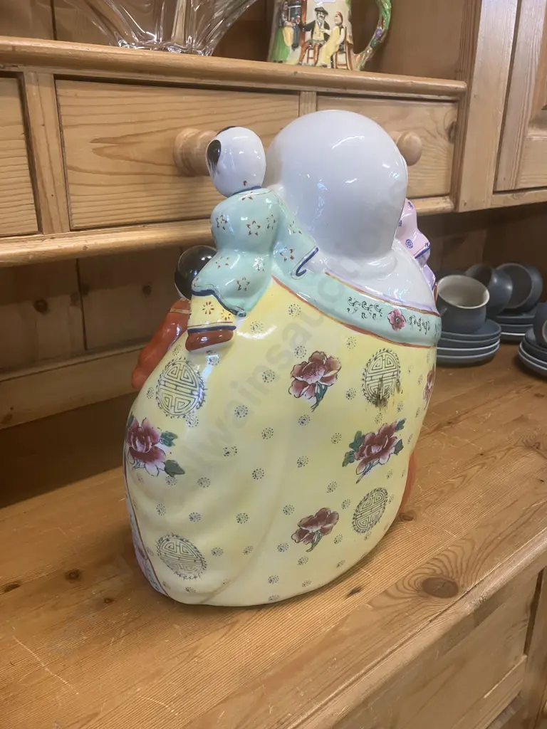 Vintage Chinese Porcelain Laughing Buddha Figurine with 5 Children. 33 x 27cm Image 1++