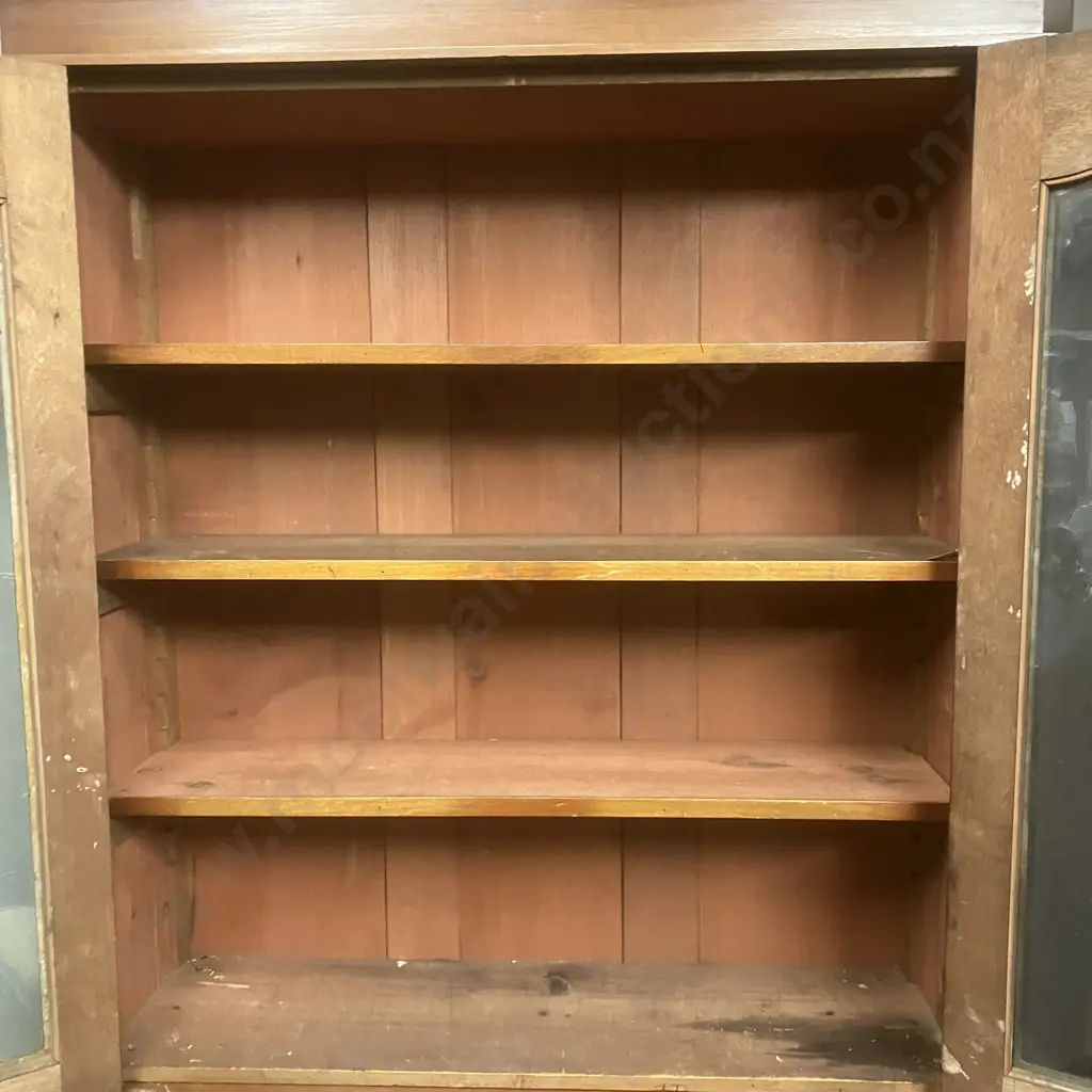 Antique Bookcase Carved With Double Glazed Doors, 3 Piece. H218 W107 D48cm Image 1++