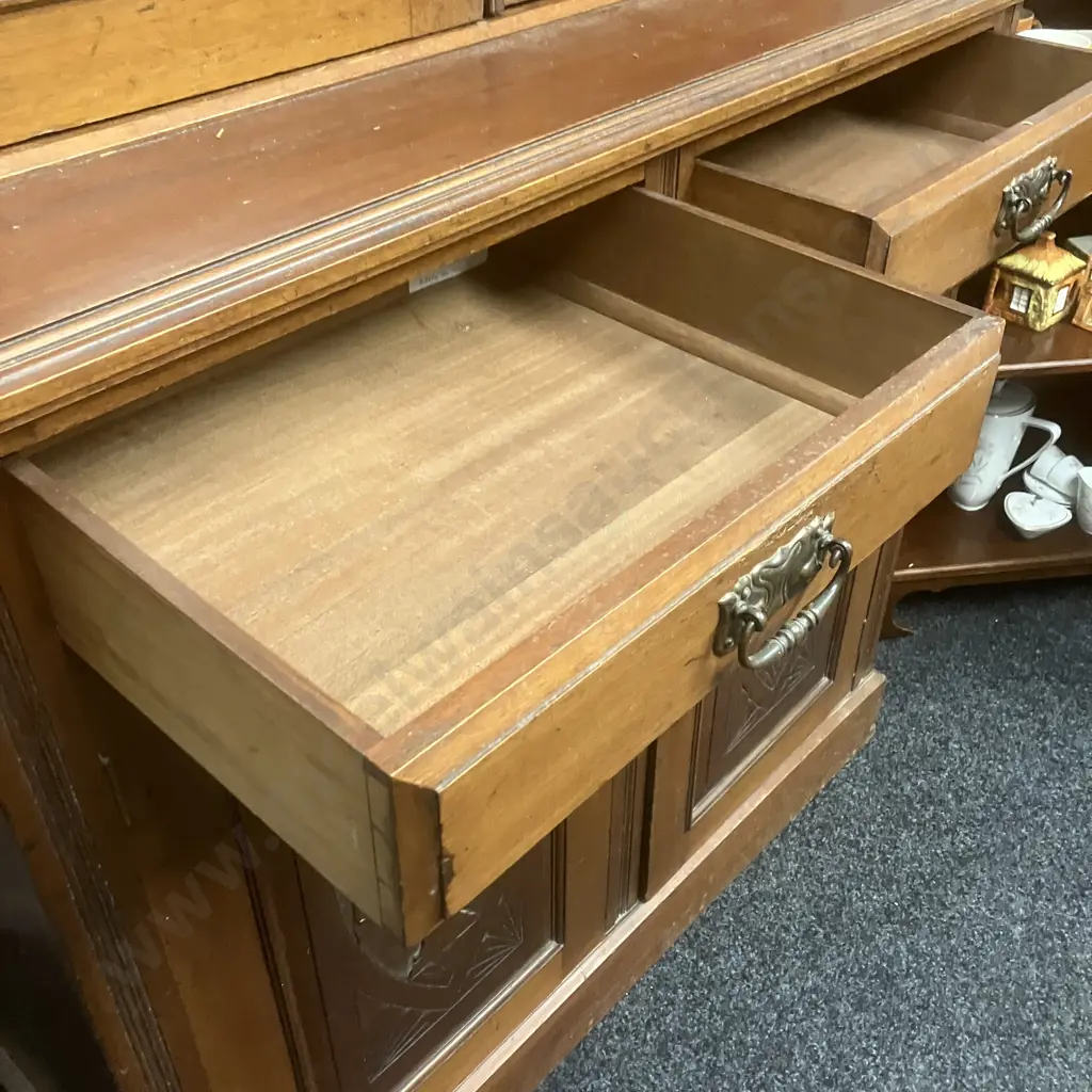 Antique Bookcase Carved With Double Glazed Doors, 3 Piece. H218 W107 D48cm Image 1++