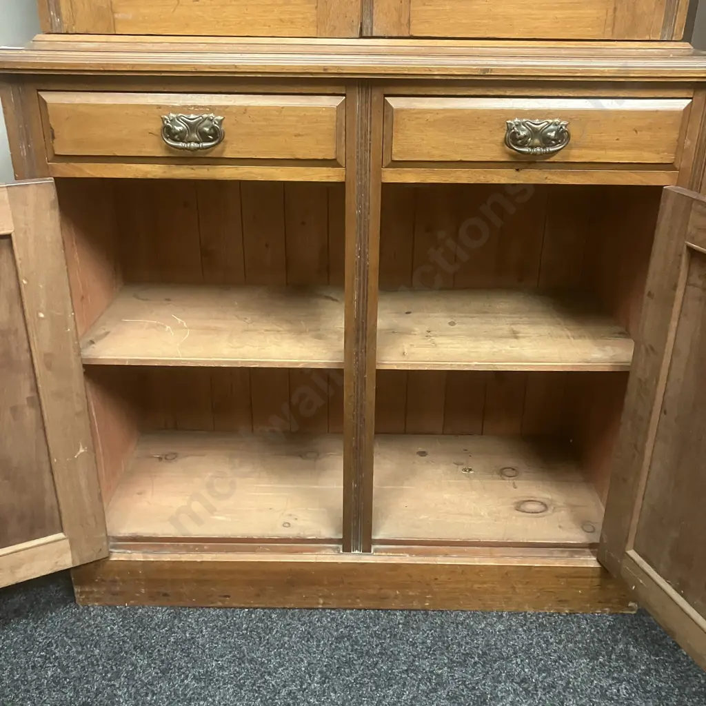 Antique Bookcase Carved With Double Glazed Doors, 3 Piece. H218 W107 D48cm Image 1++