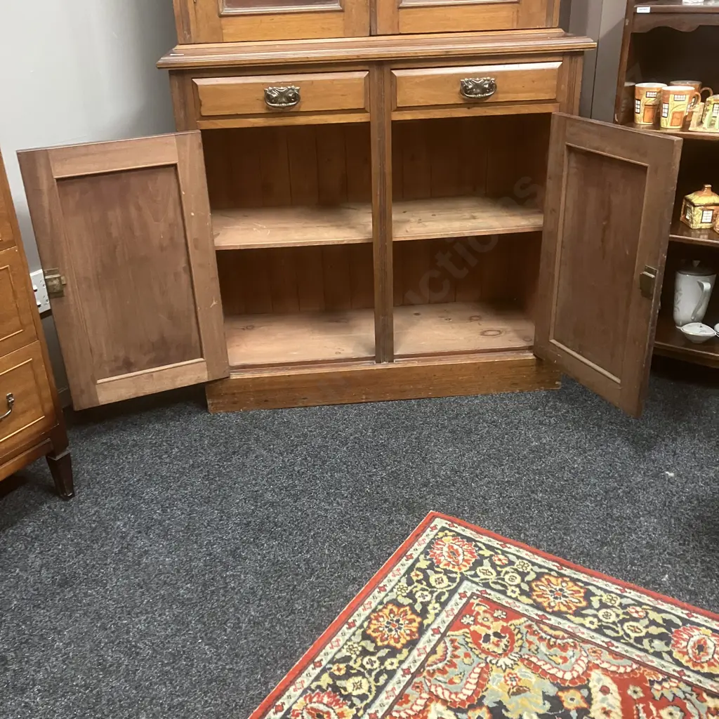 Antique Bookcase Carved With Double Glazed Doors, 3 Piece. H218 W107 D48cm Image 1++
