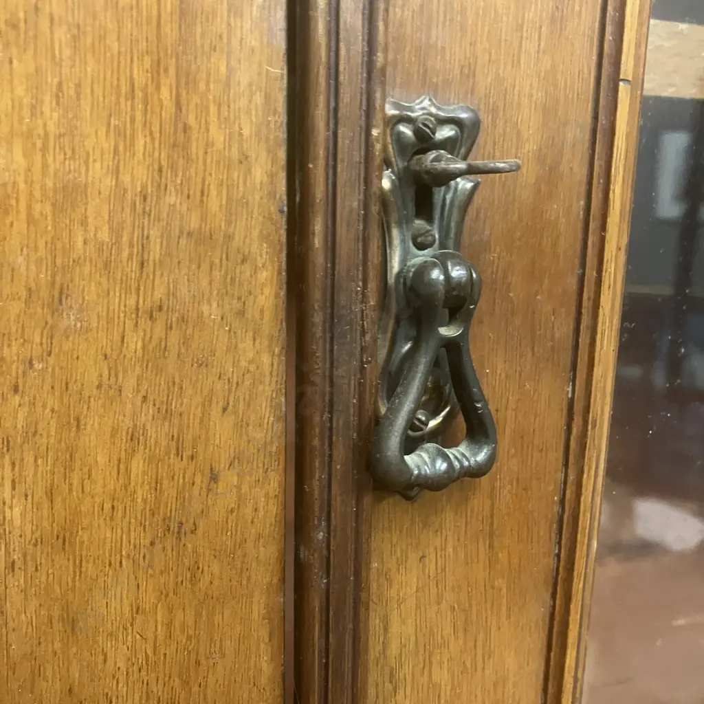 Antique Bookcase Carved With Double Glazed Doors, 3 Piece. H218 W107 D48cm Image 1++