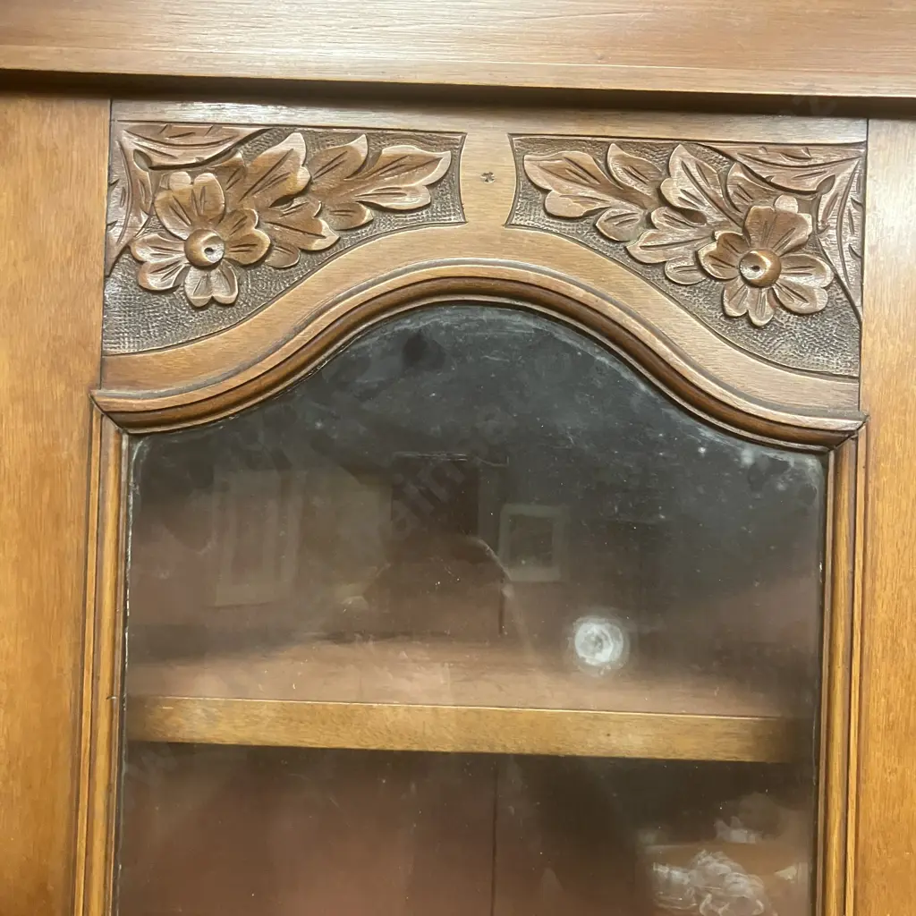 Antique Bookcase Carved With Double Glazed Doors, 3 Piece. H218 W107 D48cm Image 1++