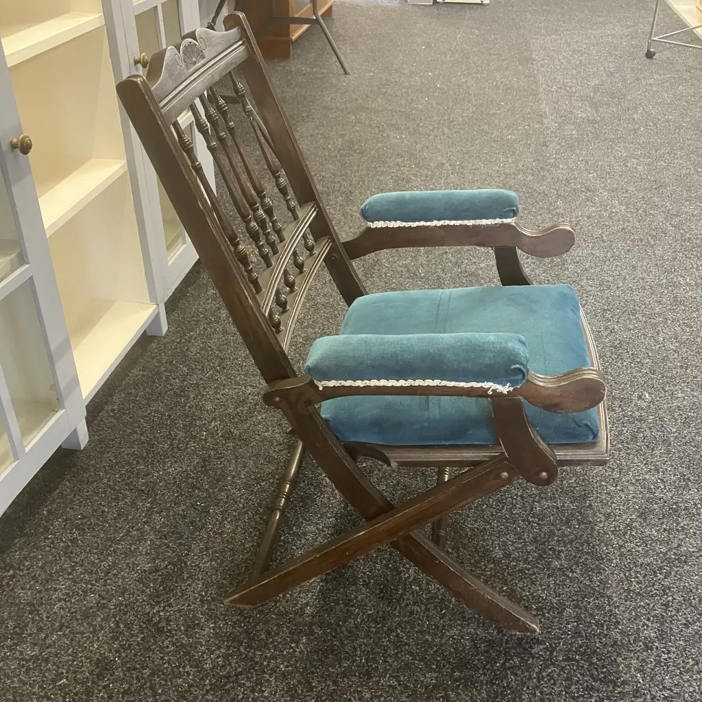 Antique Folding Saloon Chair With Teak Upholstery Image 1++