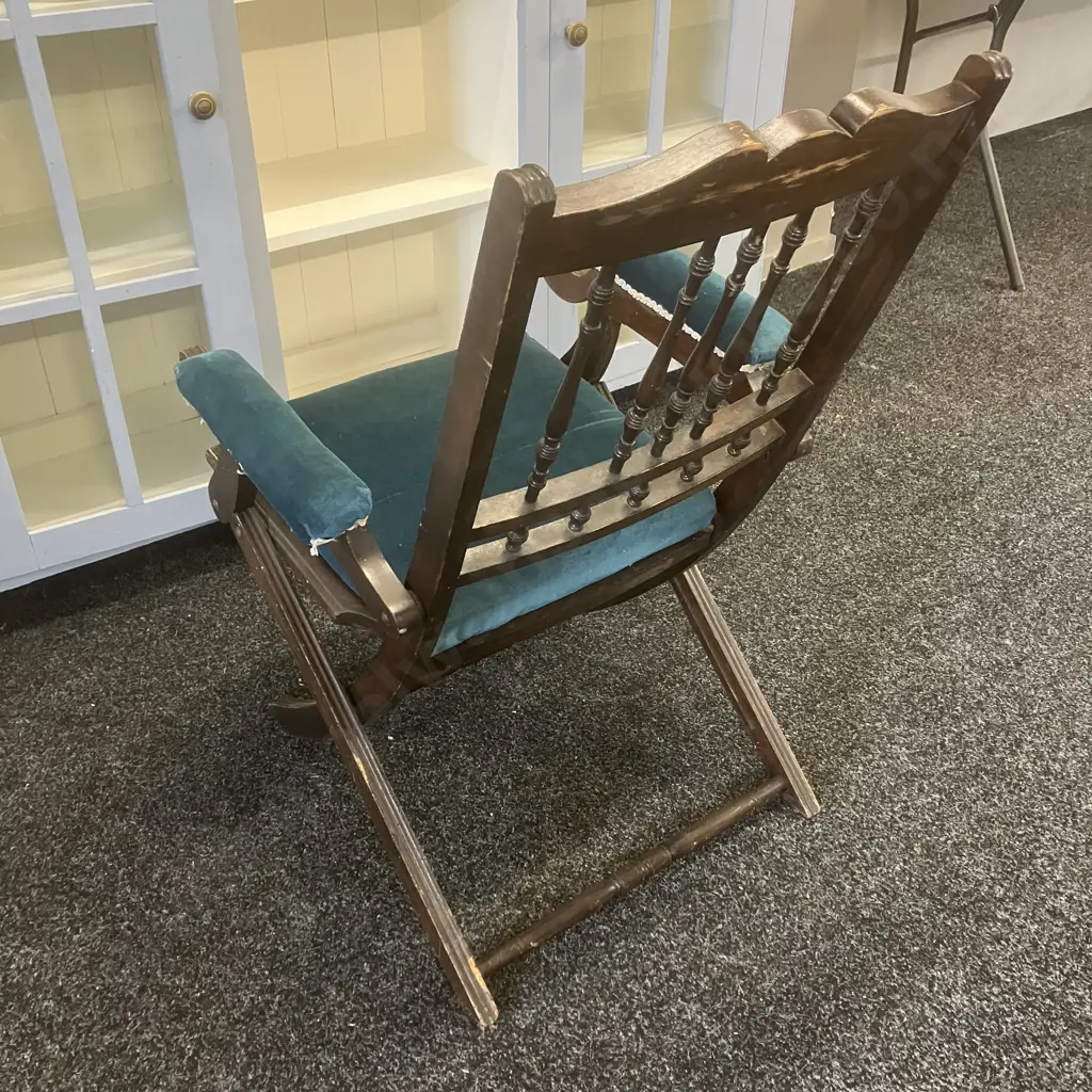 Antique Folding Saloon Chair With Teak Upholstery Image 1++