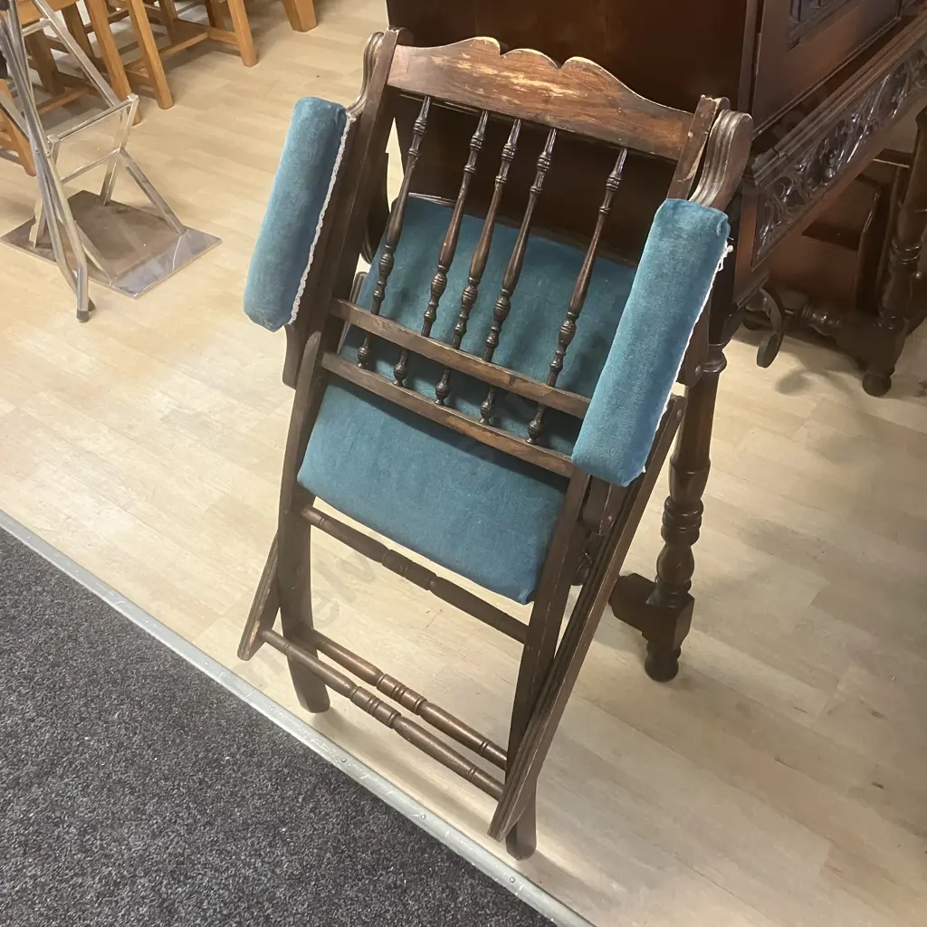 Antique Folding Saloon Chair With Teak Upholstery Image 1++