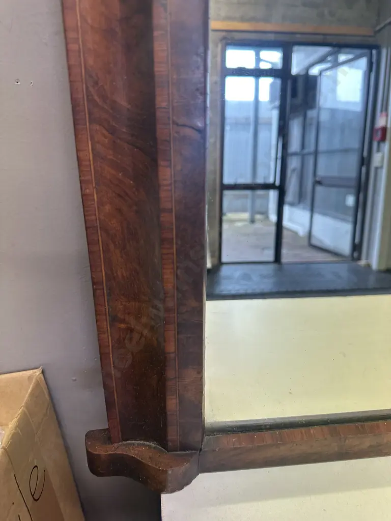 Mahogany Inlaid Arched Overmantel Framed Wall Mirror H75,W48cm Image 1++