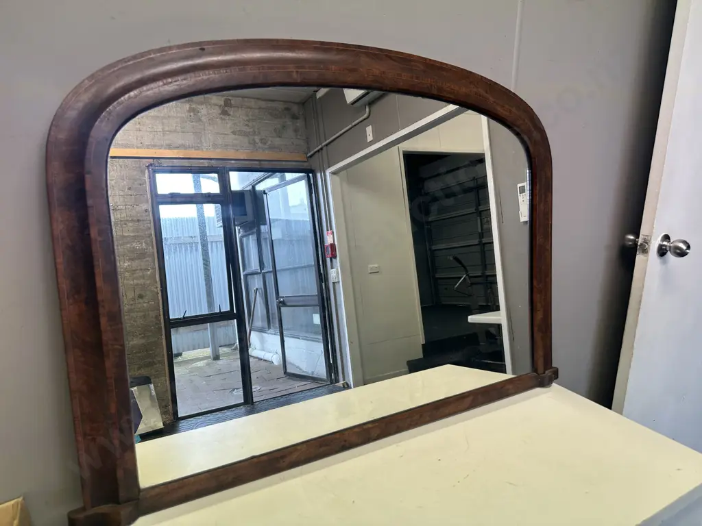 Mahogany Inlaid Arched Overmantel Framed Wall Mirror H75,W48cm Image 1++