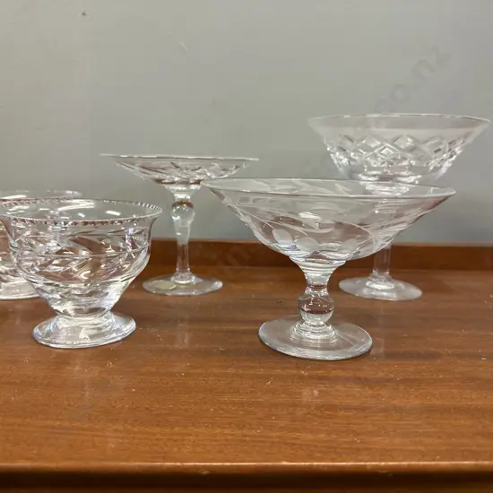 Crystal Tassas & Sundae Dishes Including Harbridge Crystal
