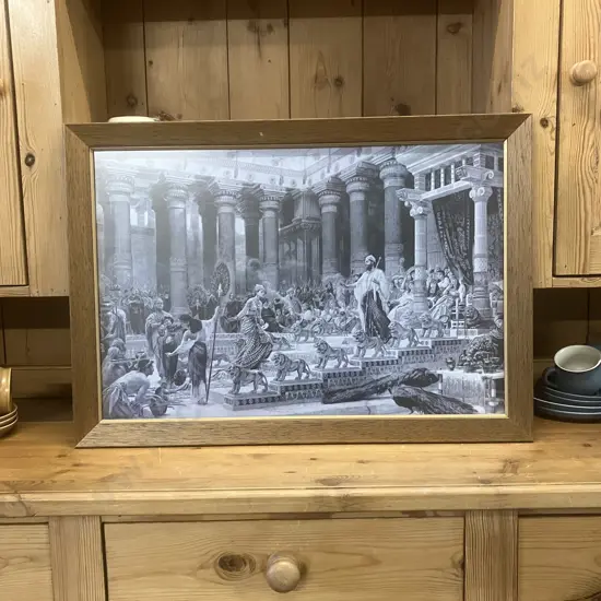 Edward Poynter (1836) 'The Visit of the Queen of Sheba to King Solomon Oak Framed Print. 49 x 71cm