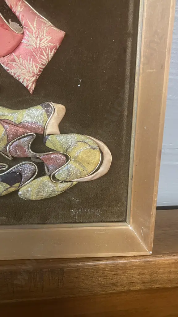 Vintage Oshie Artwork - Framed Japanese Silk Brocade Art. 56 x 30.5cm Image 1++