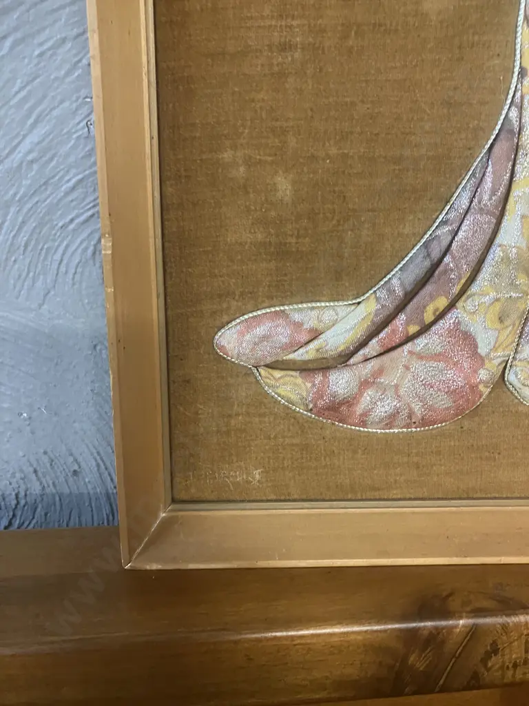 Vintage Oshie Artwork - Framed Japanese Silk Brocade Art. 51 x 30.5cm Image 1++