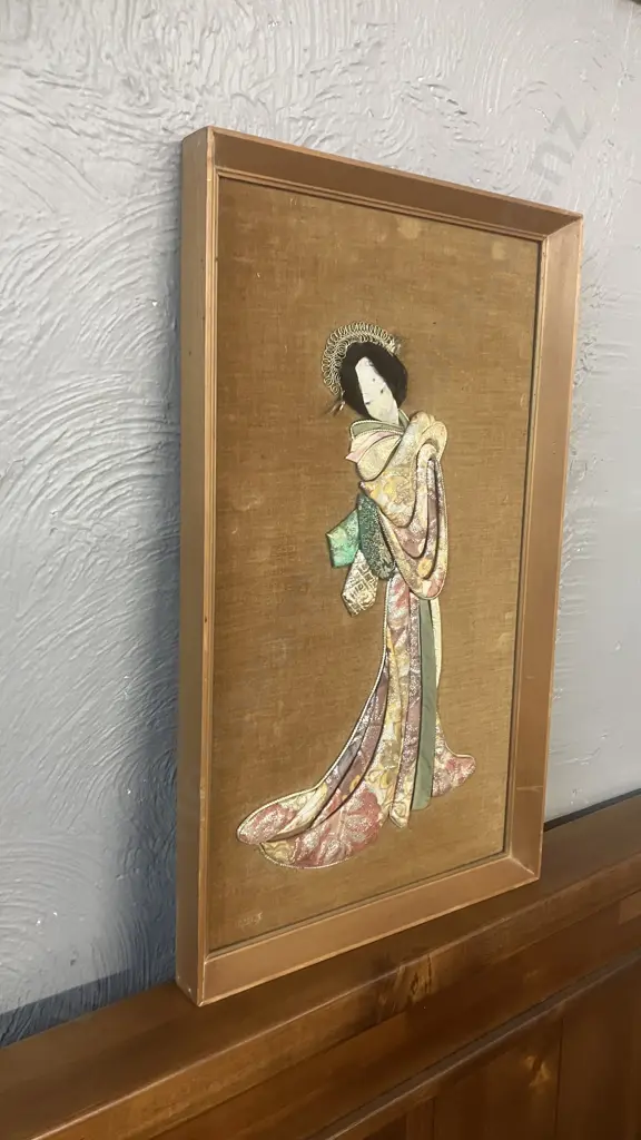 Vintage Oshie Artwork - Framed Japanese Silk Brocade Art. 51 x 30.5cm Image 1++