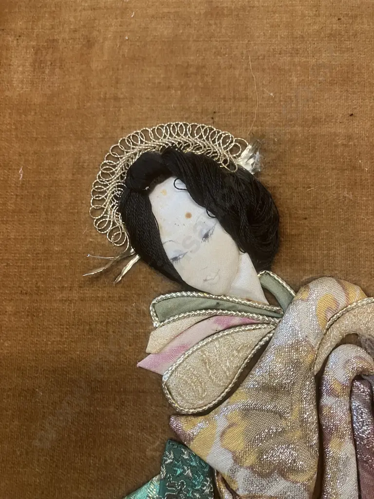 Vintage Oshie Artwork - Framed Japanese Silk Brocade Art. 51 x 30.5cm Image 1++