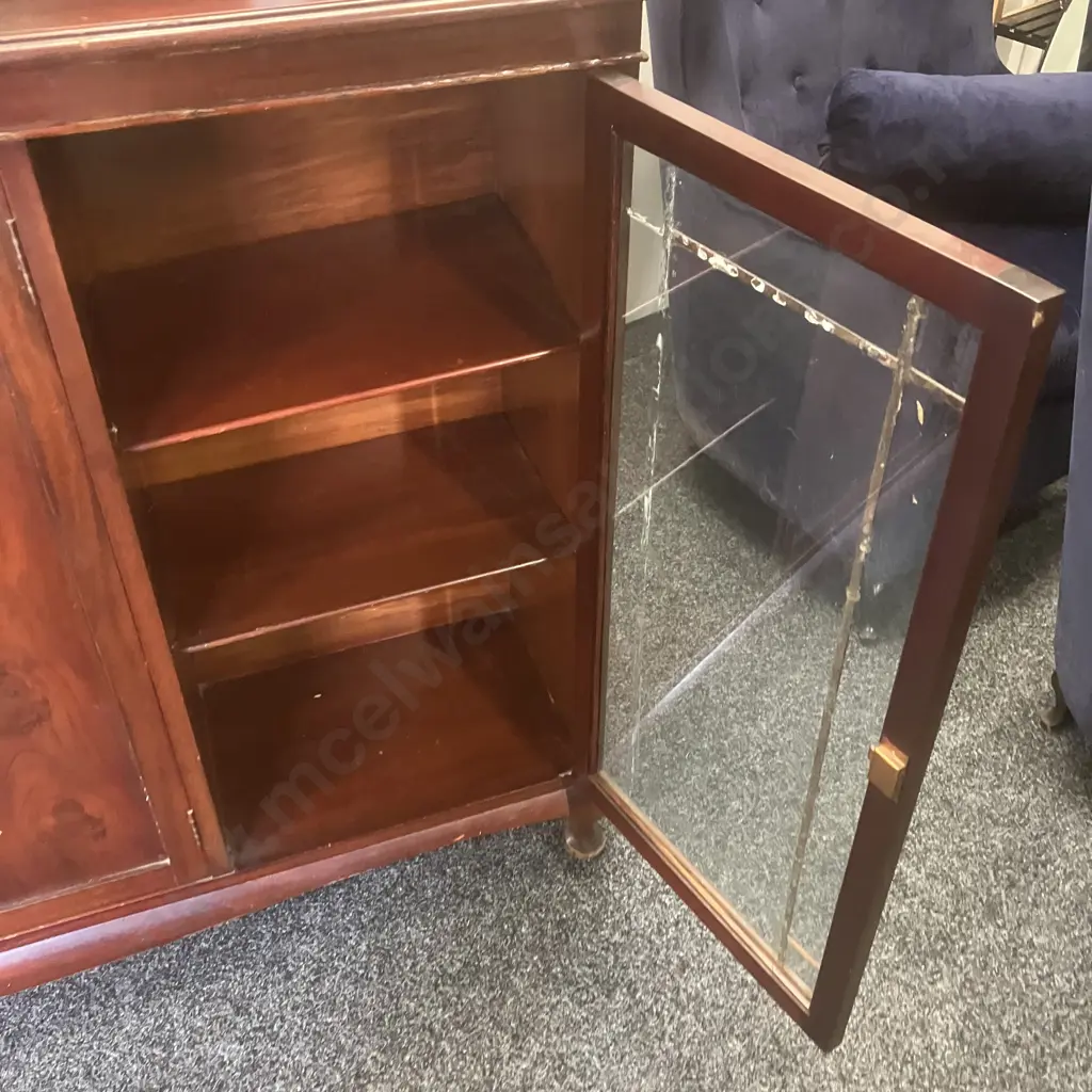 Mahogany Queen Anne Style Sideboard Two Astragal Doors, Key (As Found). H111 W137 D33cm Image 1++