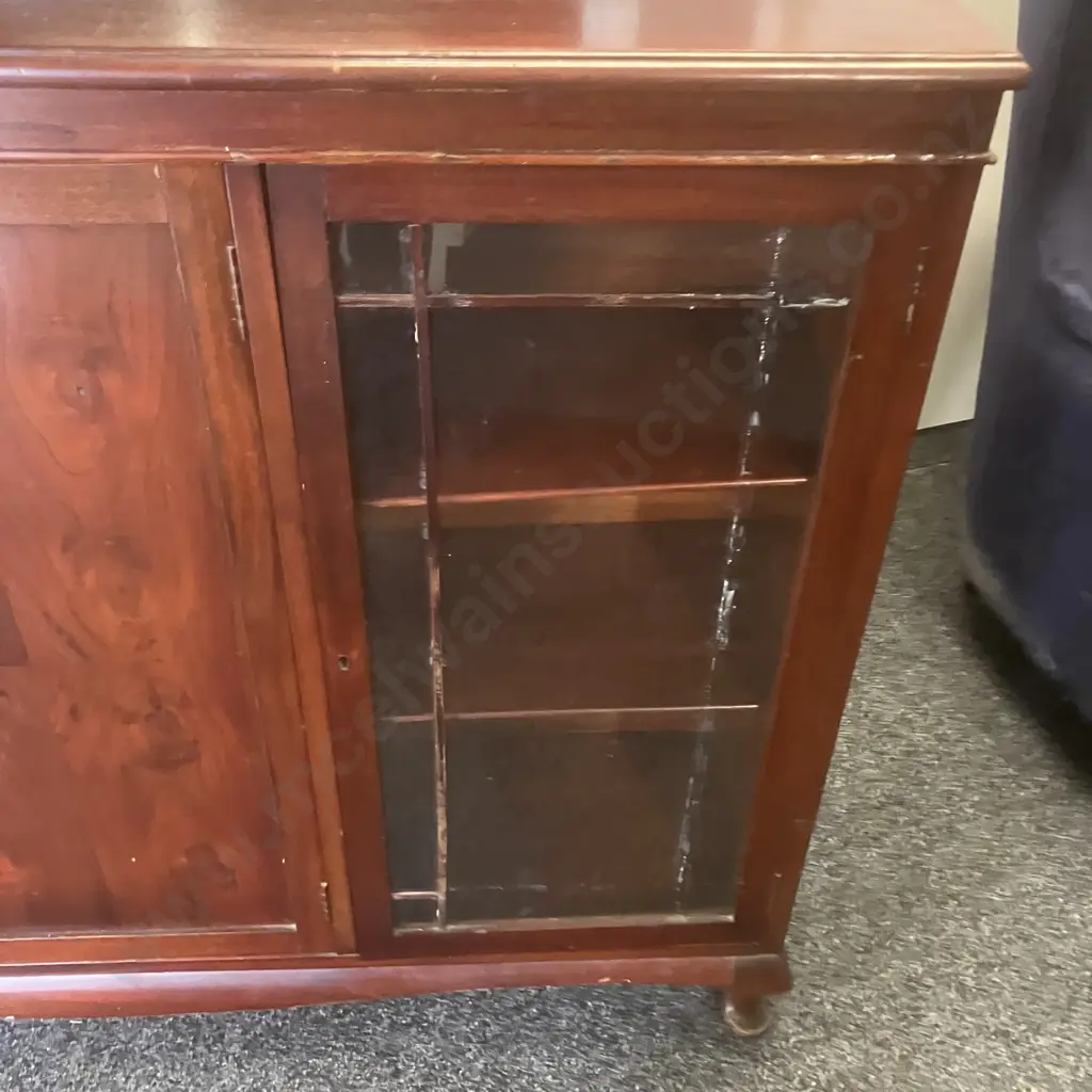 Mahogany Queen Anne Style Sideboard Two Astragal Doors, Key (As Found). H111 W137 D33cm Image 1++