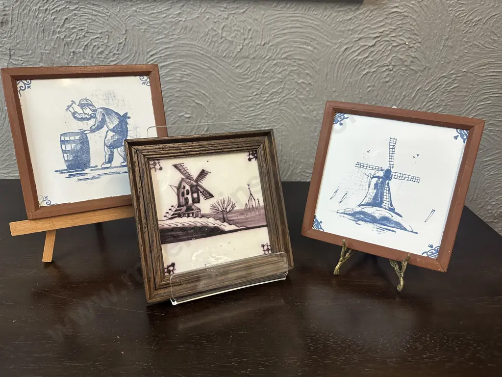 Selection Of Framed Delft Blue & White Ceramic Tiles Image 1++