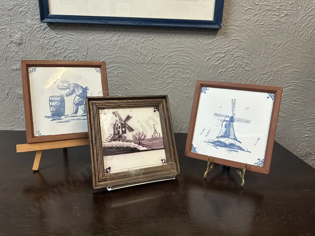 Selection Of Framed Delft Blue & White Ceramic Tiles Image 1++