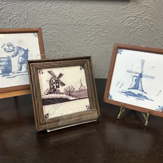 Selection Of Framed Delft Blue & White Ceramic Tiles