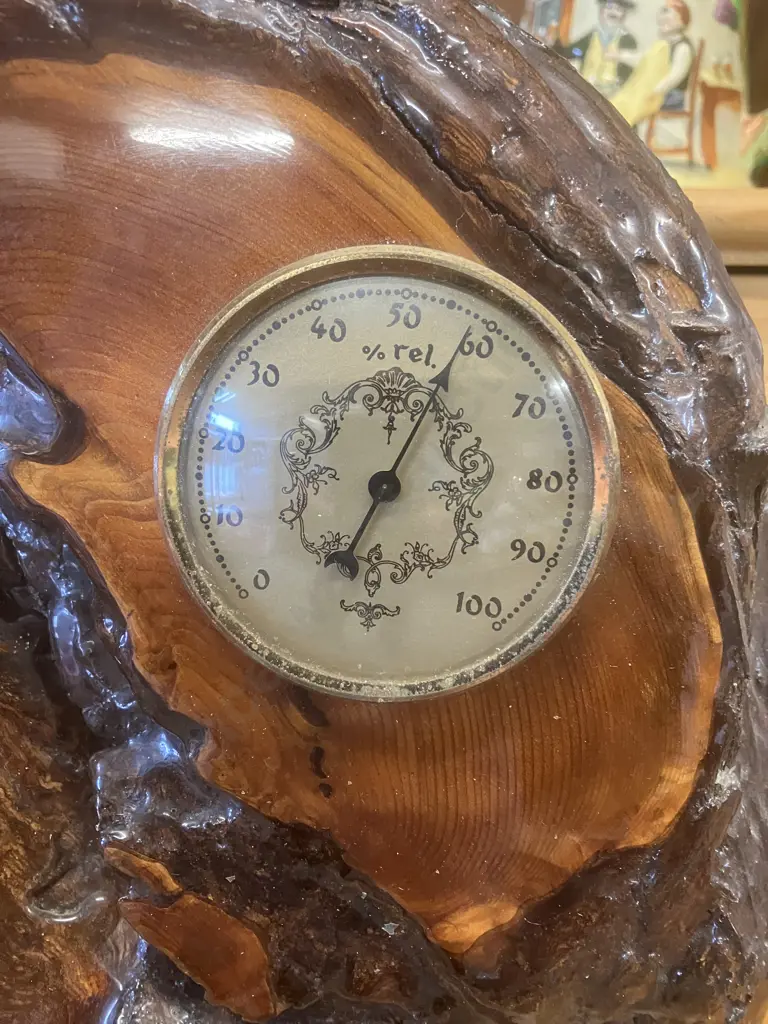 Live Edge Pendulum Wall Clock With Fisher Barometer 44 x 48cm Image 1++