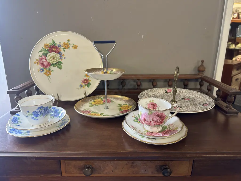 Assorted China Items Including Royal Albert, Colclough Trios, Cake Plates Etc Image 1++