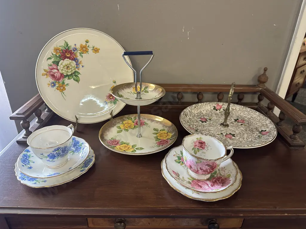 Assorted China Items Including Royal Albert, Colclough Trios, Cake Plates Etc Image 1++