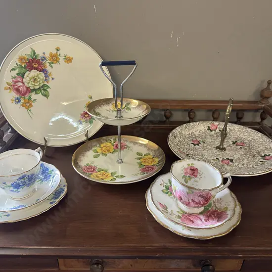 Assorted China Items Including Royal Albert, Colclough Trios, Cake Plates Etc