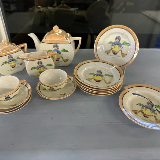Vintage Miniature Hand Painted Porcelain Part Tea Set (af to 1x Plate)