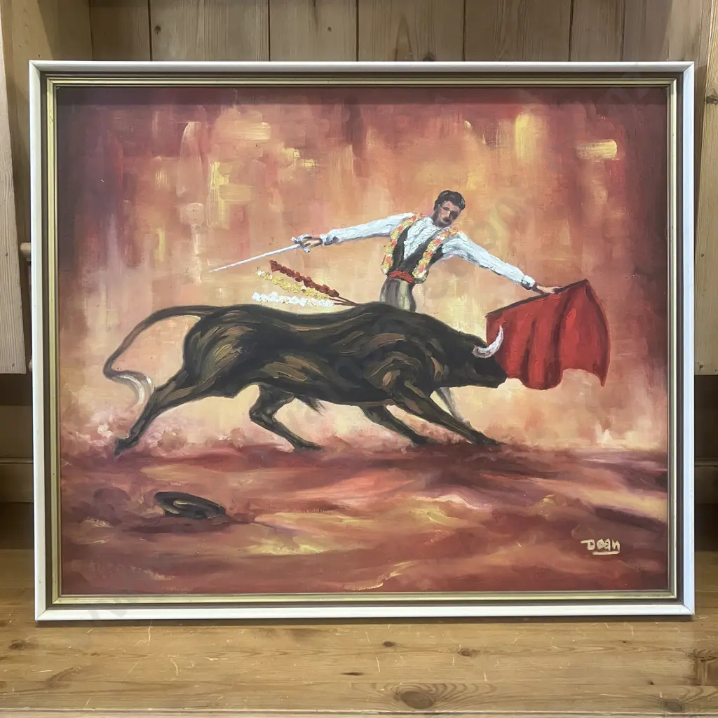 Vintage Bullfighting Original Oil Painting Signed Dean. 54 x 64.5cm Image 1++