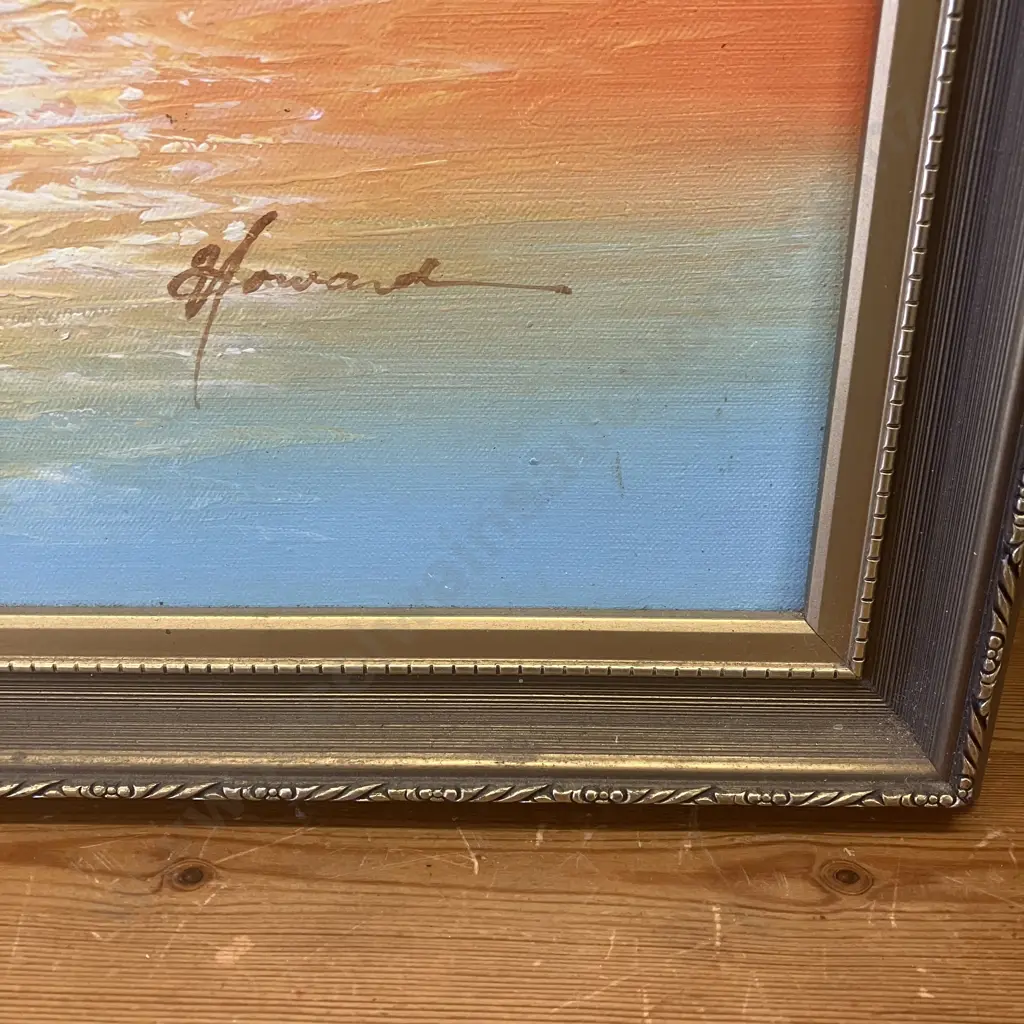 Oil Painting Framed & Signed of Boats & Wharf. 58 x 69cm Image 1++