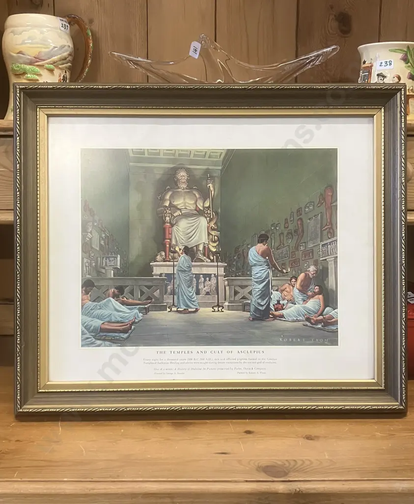 'The Temples and Cult of Asclepius'  A History of Medicine Robert Thom Framed Print. 41 x 49cm Image 1++