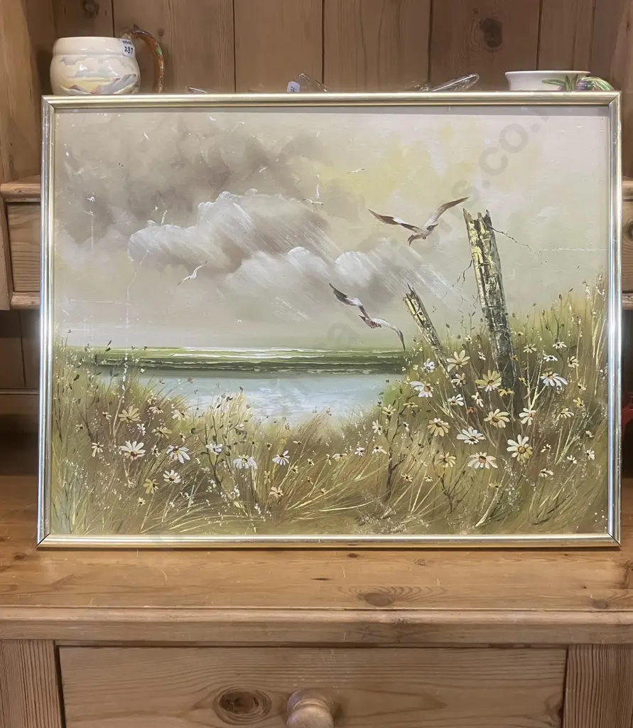 Oil Painting Coastal Scene With Seagulls. 47 x 61cm Image 1++