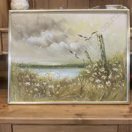 Oil Painting Coastal Scene With Seagulls. 47 x 61cm