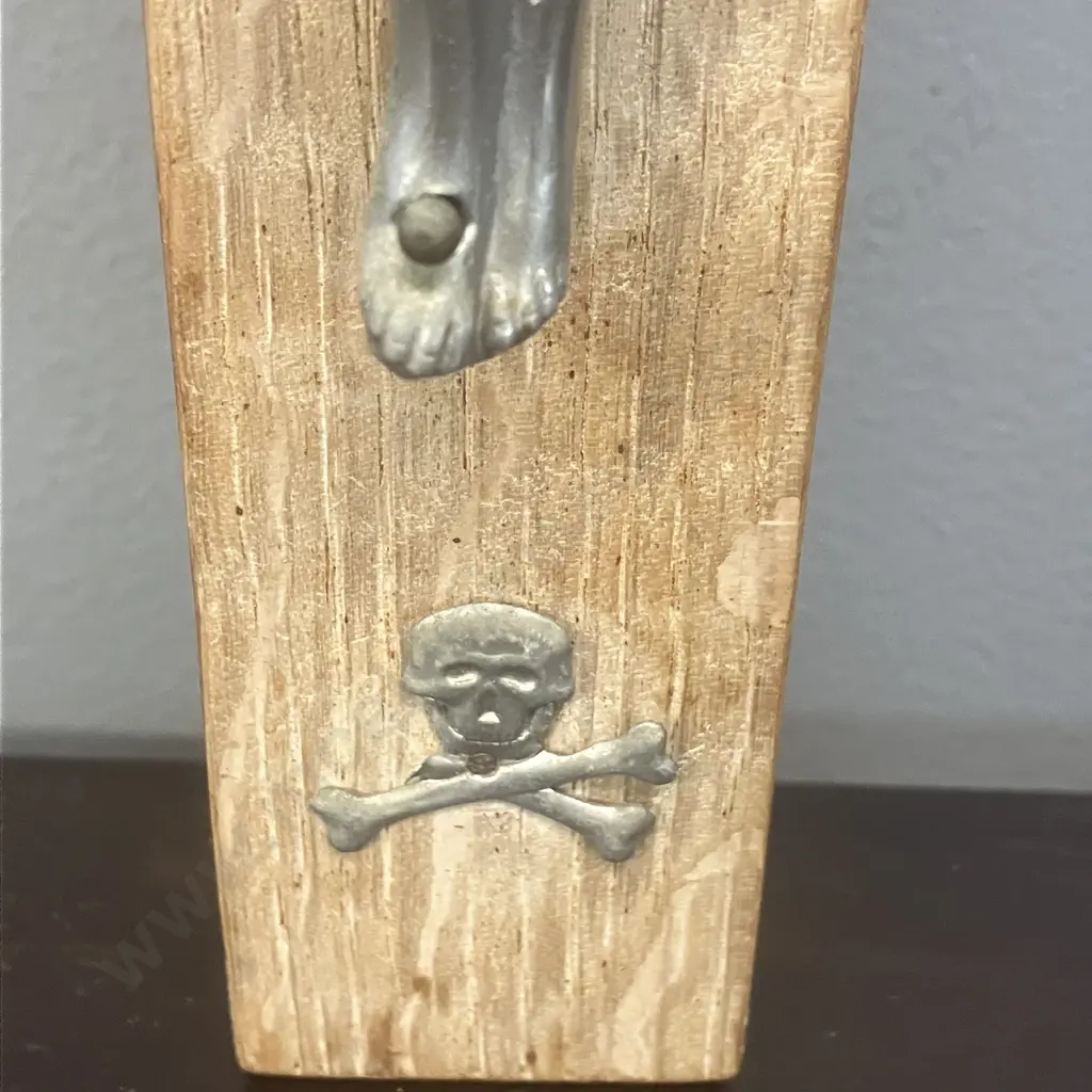 Vintage Wooden Pectoral Crucifix With INRI and Skull & Crossbones. L28cm Image 1++