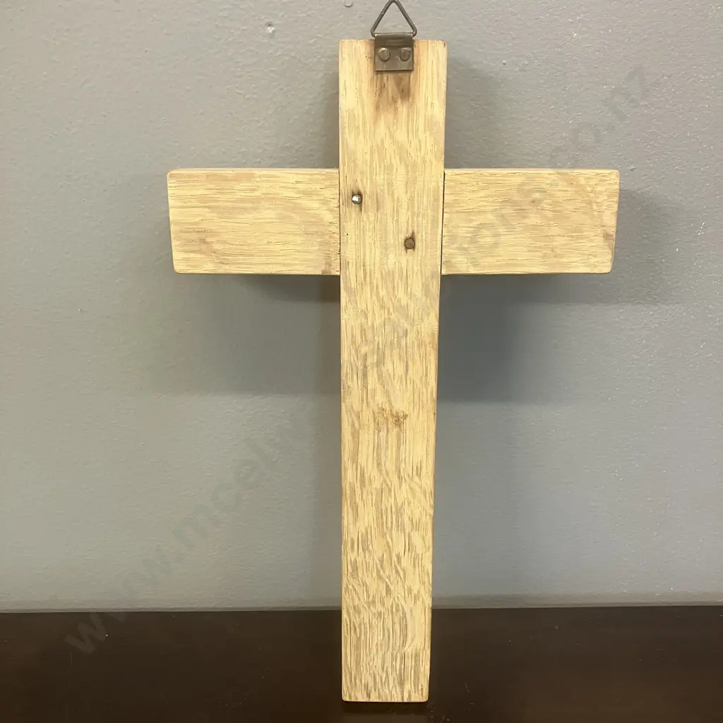 Vintage Wooden Pectoral Crucifix With INRI and Skull & Crossbones. L28cm Image 1++