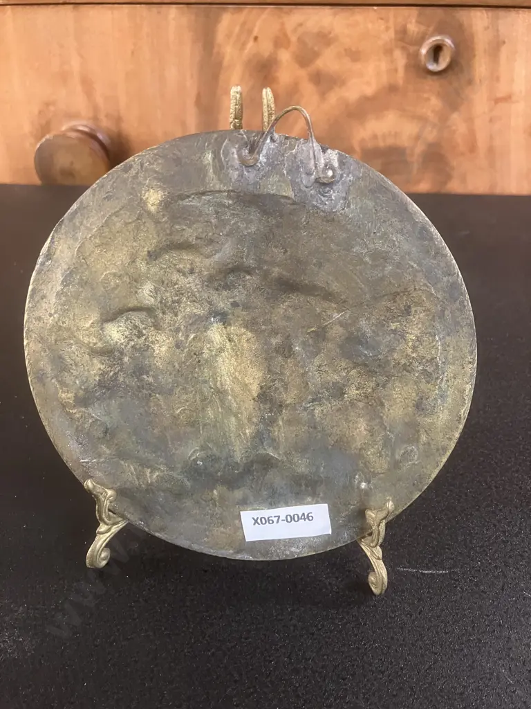 Victorian Style Brass Plaque Depicting Putti Playing Musical Instruments. 14.5cm Image 1++