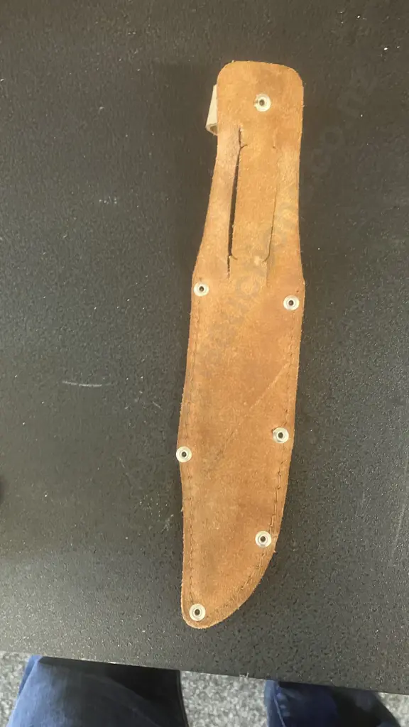 Vintage Tramontina Brasil Fixed Blade Hunting Knife With 'Antler Look' Handle & Leather Sheath. Knife 24.5cm Image 1++