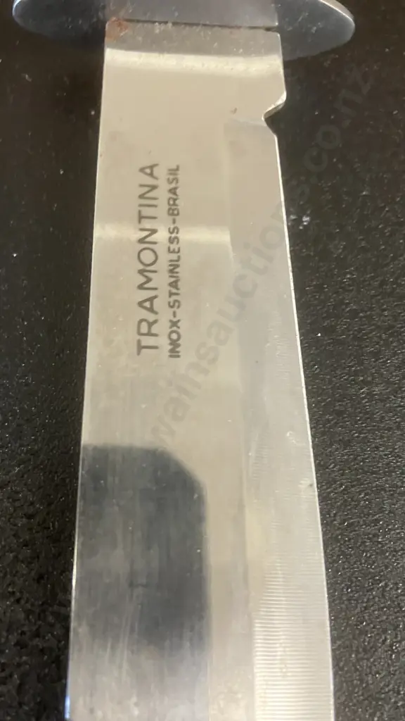 Vintage Tramontina Brasil Fixed Blade Hunting Knife With 'Antler Look' Handle & Leather Sheath. Knife 24.5cm Image 1++