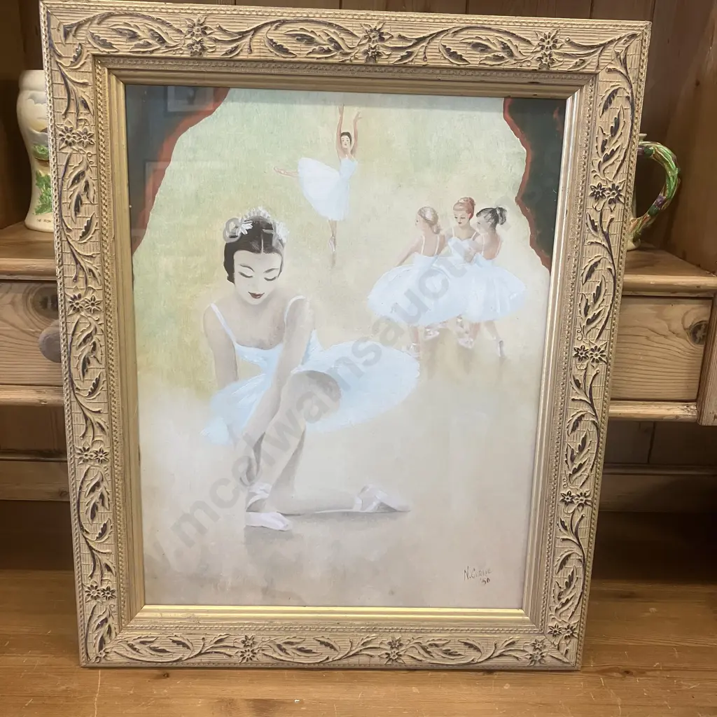 N. Currie '50 Ballerina Painting In Detailed Frame, Signed. 57 x 46.5cm Image 1++