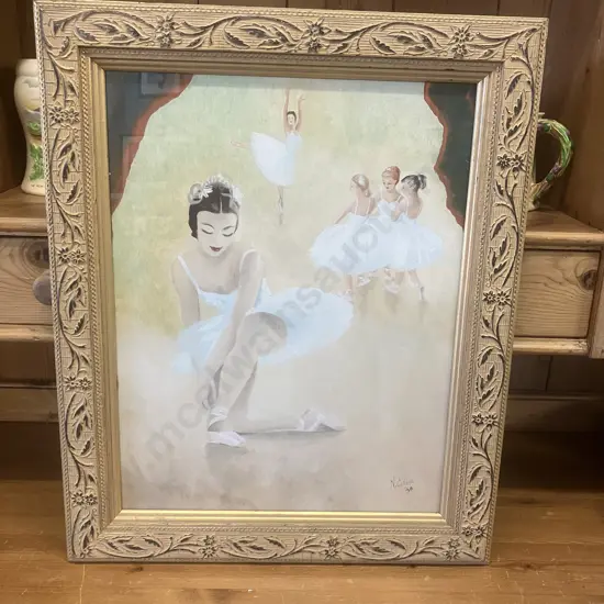 N. Currie '50 Ballerina Painting In Detailed Frame, Signed. 57 x 46.5cm