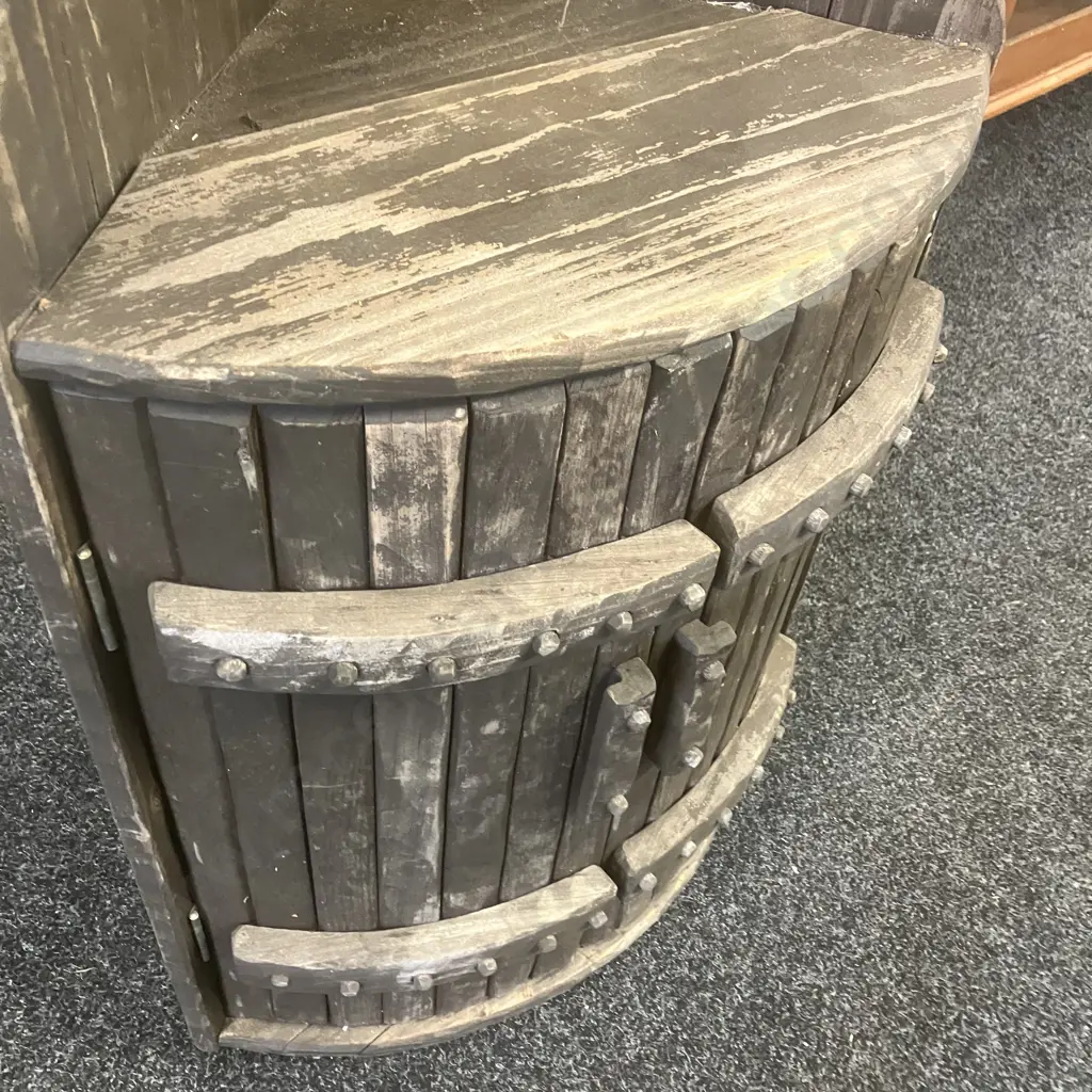Large Rustic Pine Wooden 5 Shelf Corner Cabinet, 2 Doors At Base. As Found. H203 W54 D38cm Image 1++