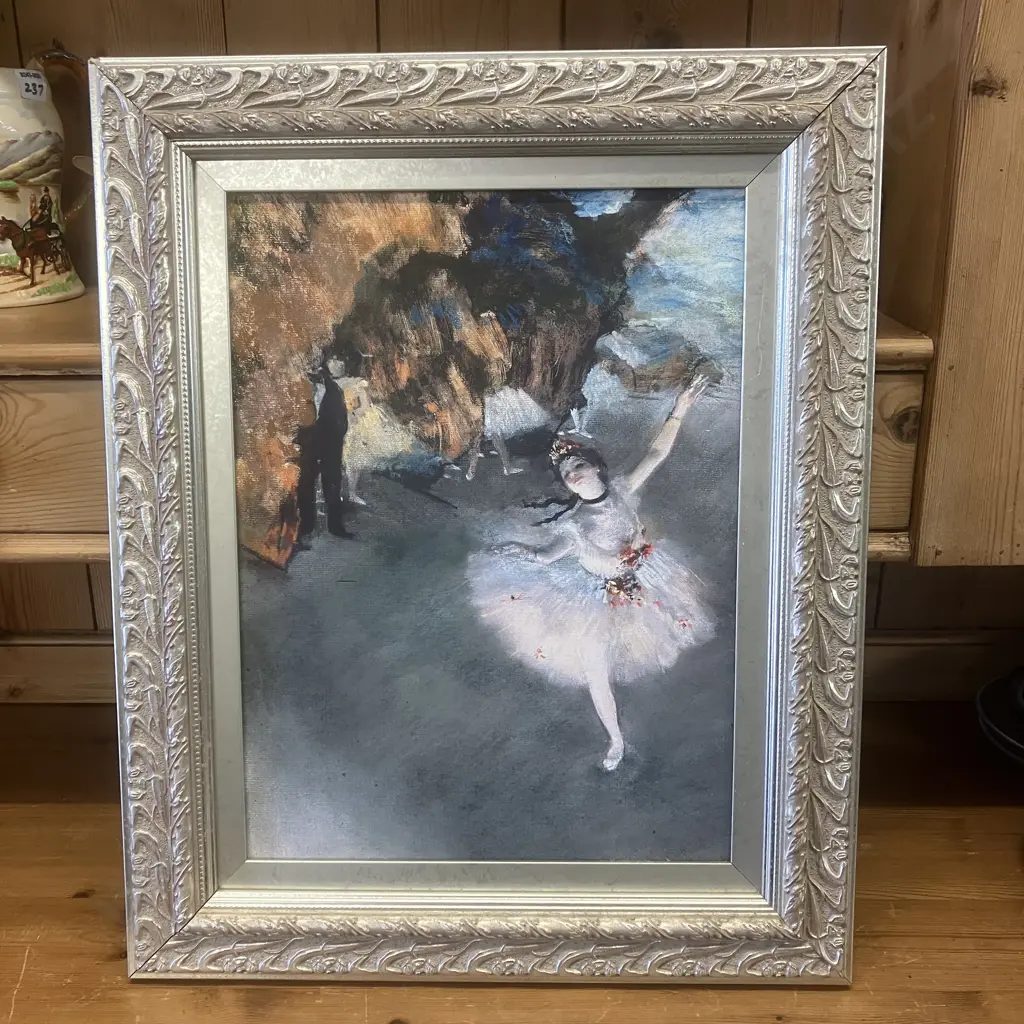 Vintage Ballerina Artwork In Ornate Silver Colour Frame. 53 x 43cm Image 1++