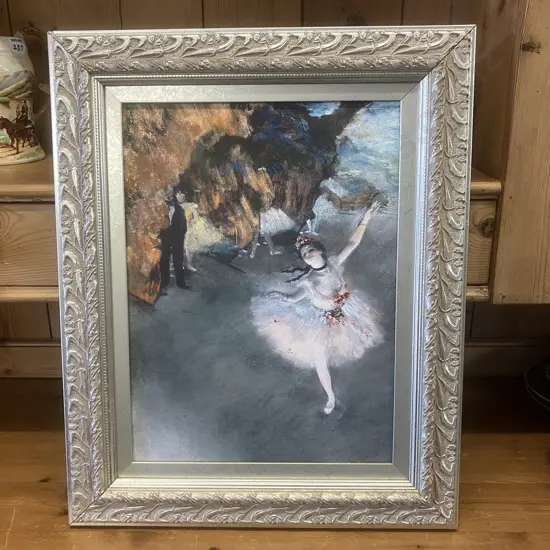 Vintage Ballerina Artwork In Ornate Silver Colour Frame. 53 x 43cm