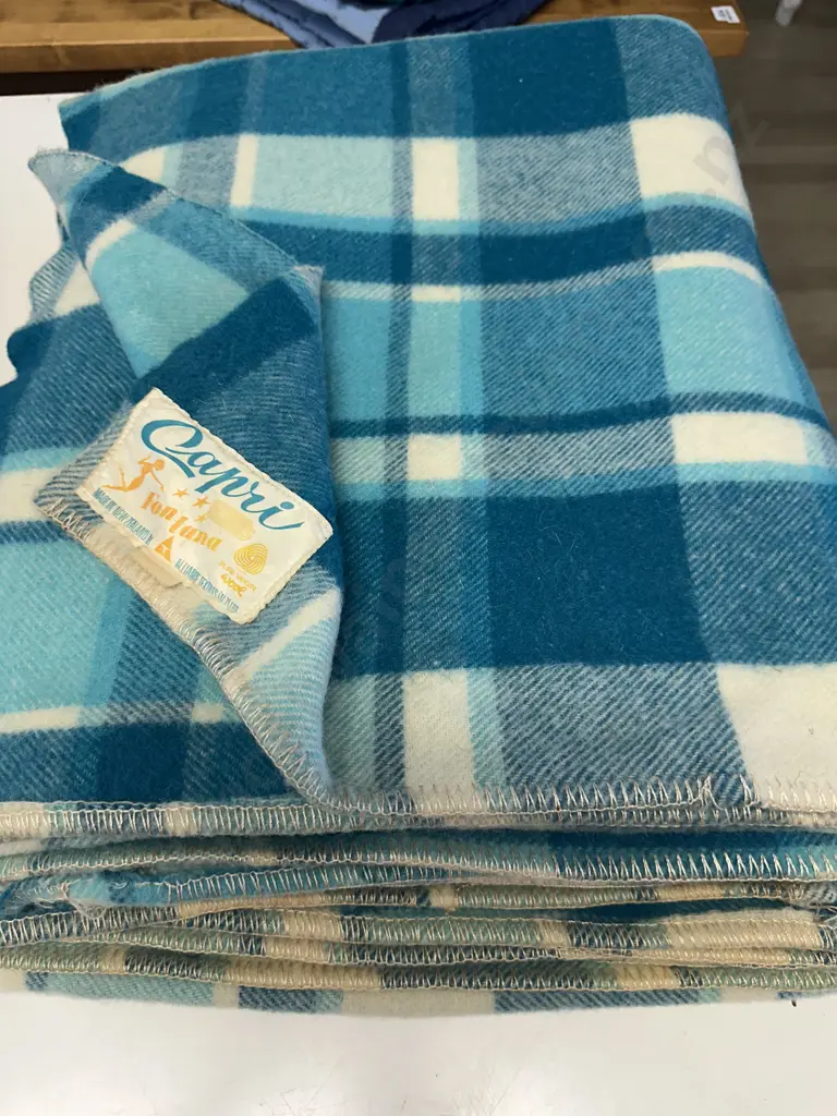 Vintage Woollen Blankets Capri Fontana Blue/Cream Tones  Image 1++