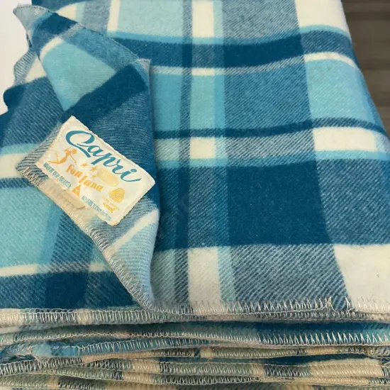 Vintage Woollen Blankets Capri Fontana Blue/Cream Tones 