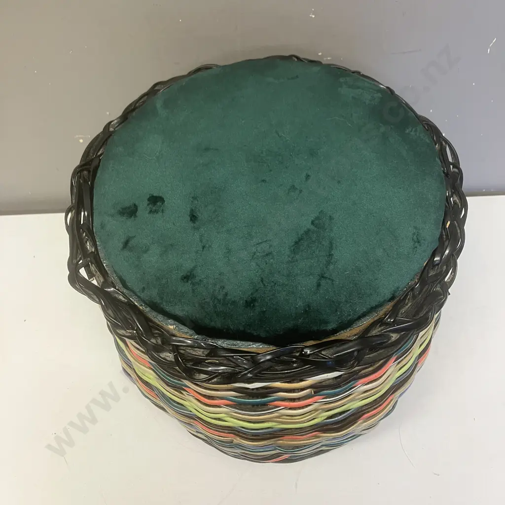 Multi Colour Woven Wicker Storage Basket With Padded Upholstered Top. 37 x 35cm Image 1++