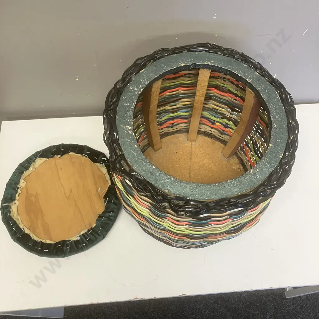 Multi Colour Woven Wicker Storage Basket With Padded Upholstered Top. 37 x 35cm Image 1++